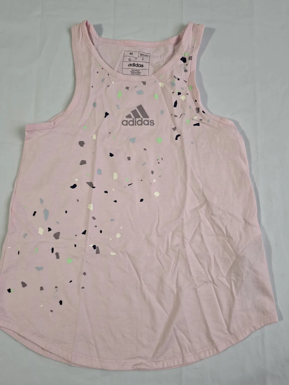 adidas 2 Pack Pink& White Splatter Tank Top M Lightweight 100% Cotton Crew N NWT